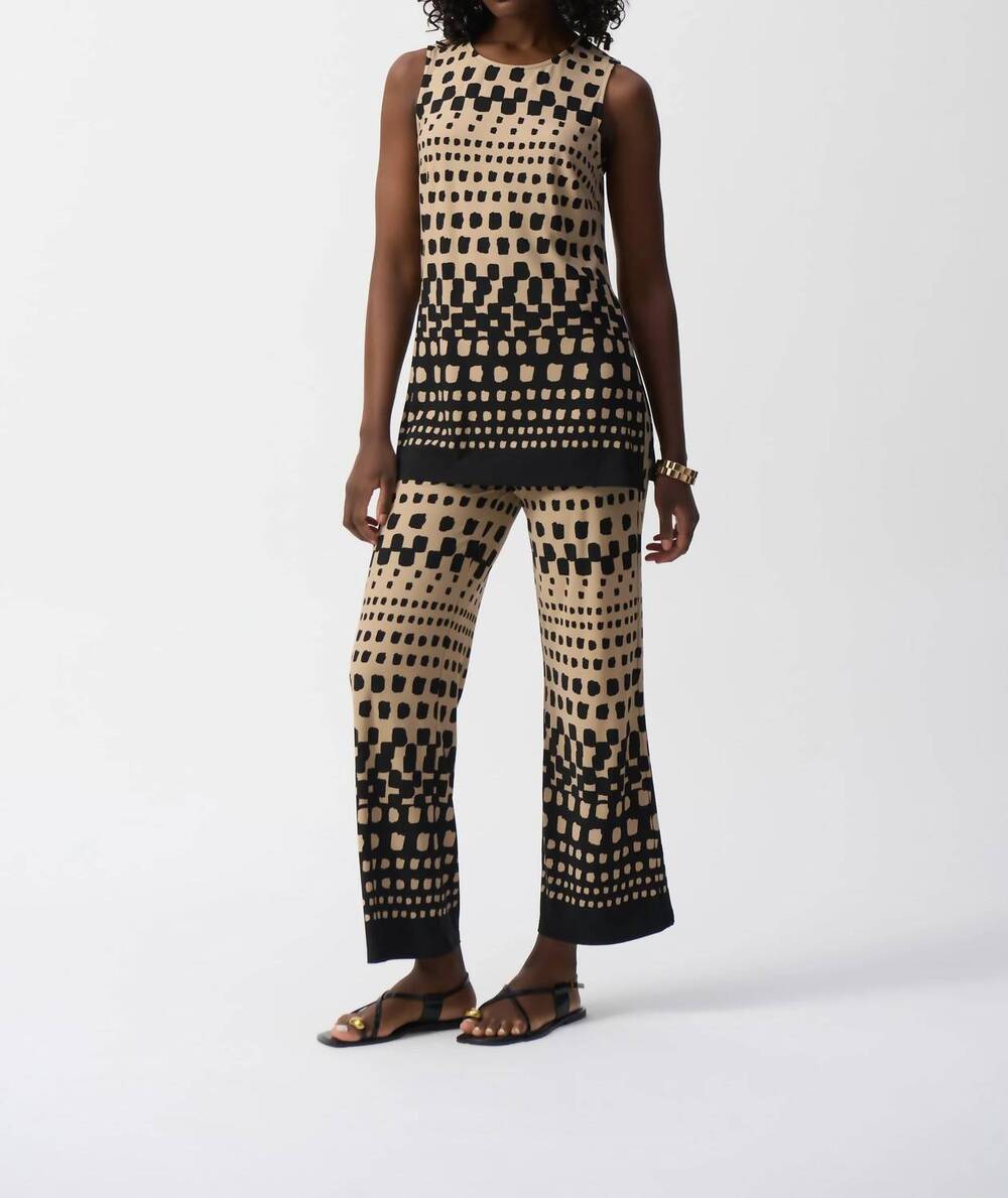 NEW JOSEPH RIBKOFF geometric pull on wide leg pants in black/dune